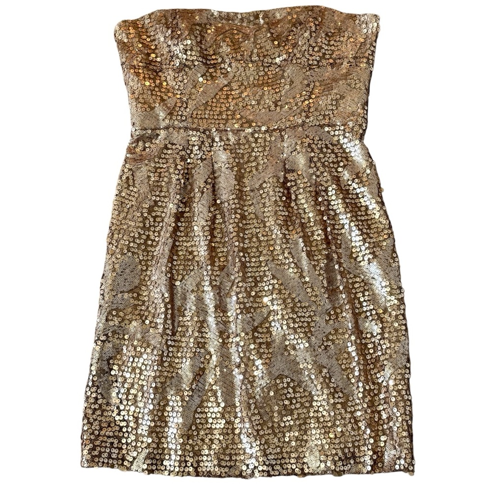BCBGMAXAZRIA "Carole" Sequin Champagne Cocktail Dress Size 10 Straps NEW w/Tags